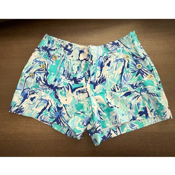 Lilly Pulitzer Shorts Gold Button Tropical Print Casual Summer Size 4 - Picture 2 of 6